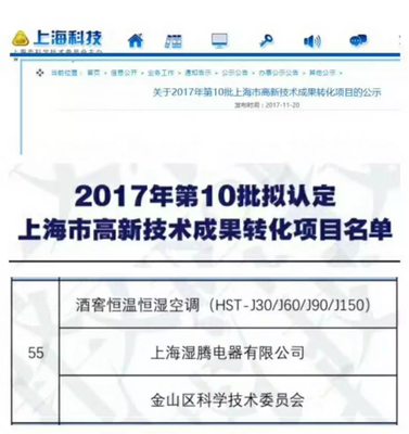熱烈祝賀“濕騰”電器酒窖恒溫恒濕項(xiàng)目通過上海市高新技術(shù)成果轉(zhuǎn)化項(xiàng)目審核認(rèn)定！——新材料技術(shù)賦能傳統(tǒng)產(chǎn)業(yè)升級(jí)的典范